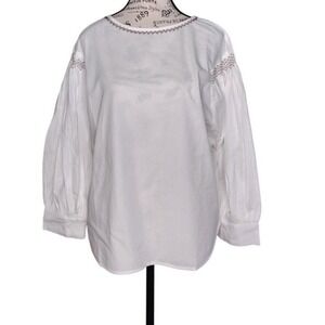 Madewell Embroidered Poplin Balloon Sleeve Top White Size L NWT